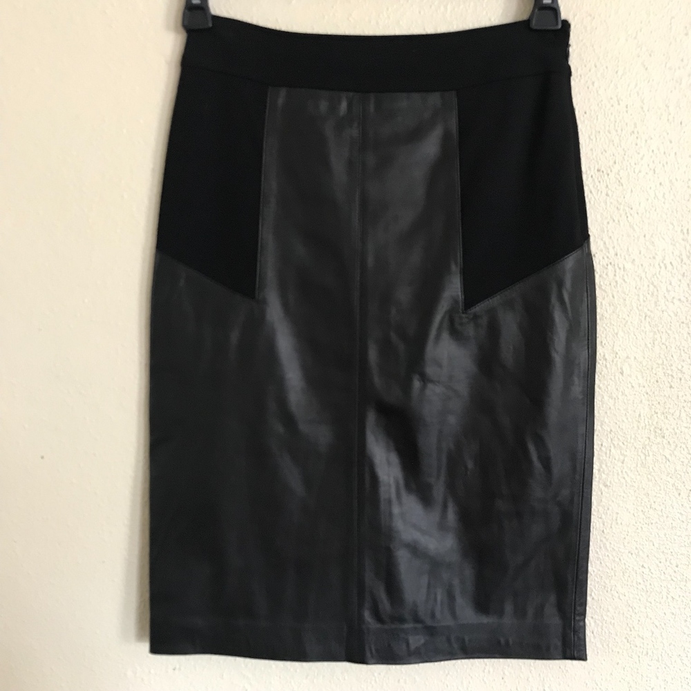 Etcetera black genuine leather pencil skirt
